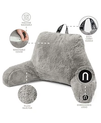 Faux Fur Supportive Backrest Reading Pillow for Adults & Kids - Blue