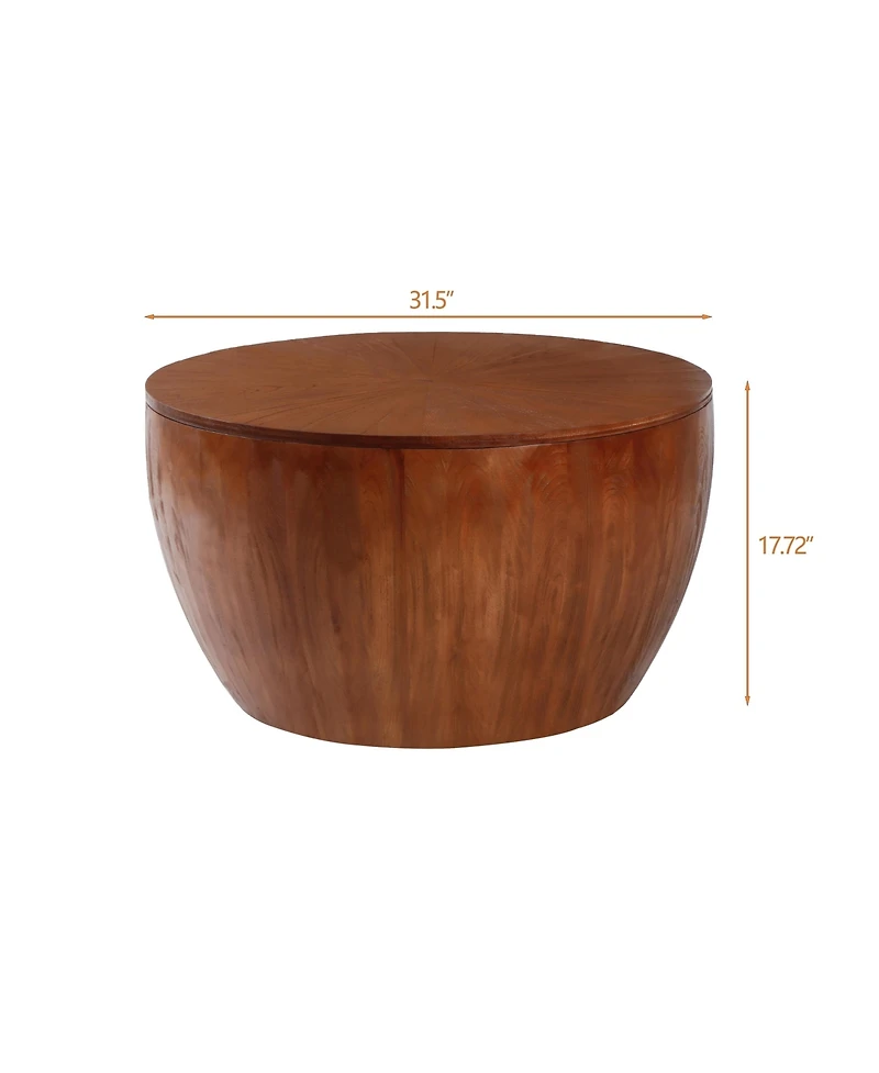 Lovmor 31.50"Vintage Style Bucket Shaped Coffee Table with storage function, for Office, Dining Room and Living Room