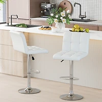 Gymax Set of 4 Pu Leather Bar Stool Swivel Bar Chair w/ Adjustable Height