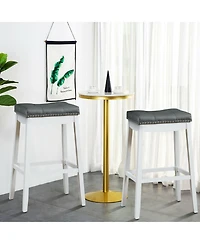 Gymax Set of 2 Nailhead Saddle Bar Stools 29'' Pub Chairs with Rubber Wood Legs