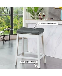 Gymax Set of 2 Nailhead Saddle Bar Stools 24'' Counter Stools White with Cushion