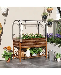 Outsunny Metal Raised Garden Bed with Legs, Cover, and Storage Shelf,