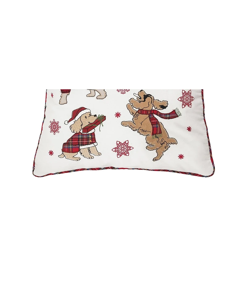 18" x 18" Festive Playful Dogs Embellished Christmas Throw Pillow