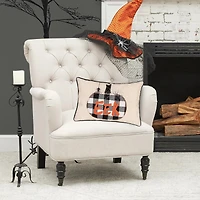 C&F Home 14" x 20" Franklin Plaid Black Pumpkin "Eek" Spider Web Halloween Linen Accent Throw Pillow