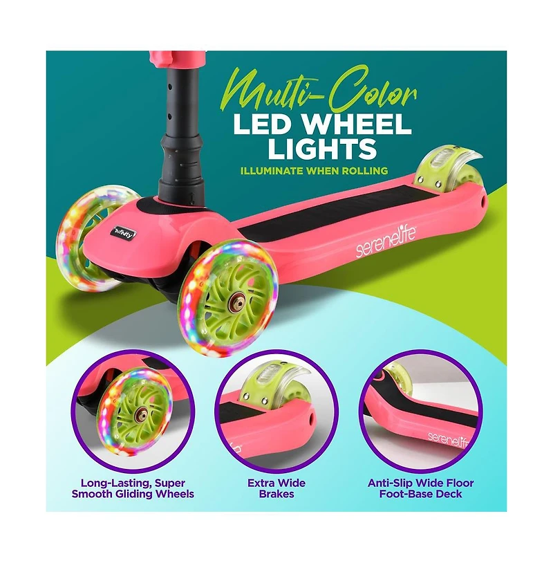SereneLife Infinity 3-Wheel Kids Scooter With Led Wheels & Comfort Seat - Leopard