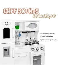 Chef Sounds Mdf Kitchen Playset with Lights, Sounds, and Stainless Steel Accessories - White