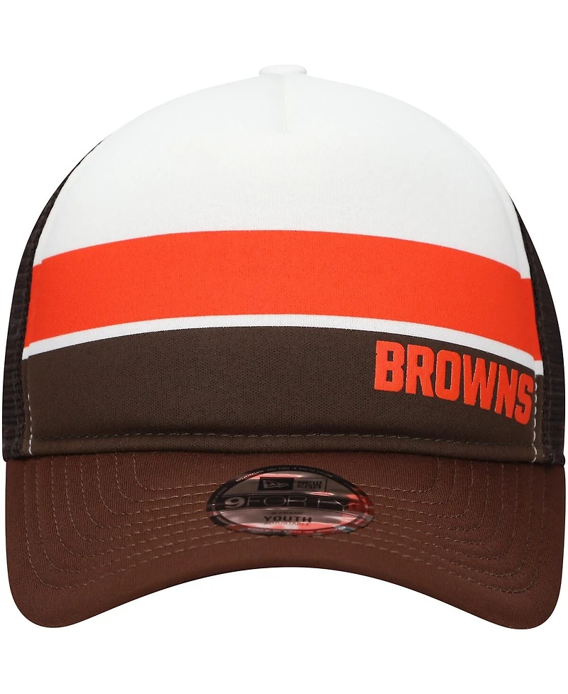 New Era Big Boys and Girls Brown Cleveland Browns Sport Night Color Block 9FORTY A-Frame Trucker Adjustable Hat