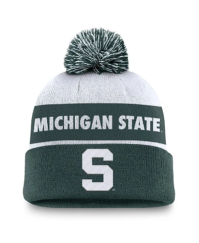 Nike Men's White/Green Michigan State Spartans Primetime Peak Cuffed Knit Hat with Pom