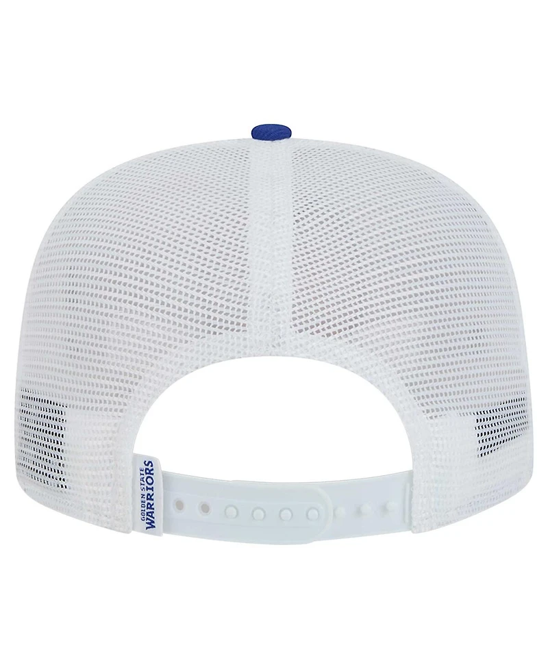 New Era Men's White/Royal Golden State Warriors Dip-Dye 9FIFTY A-Frame Trucker Snapback Hat