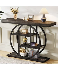 Tribesigns 41.3" Console Table, Industrial 4-Tier Sofa Table Entryway with Circle Base, Narrow Wood Accent Tables Shelves, Light Brown