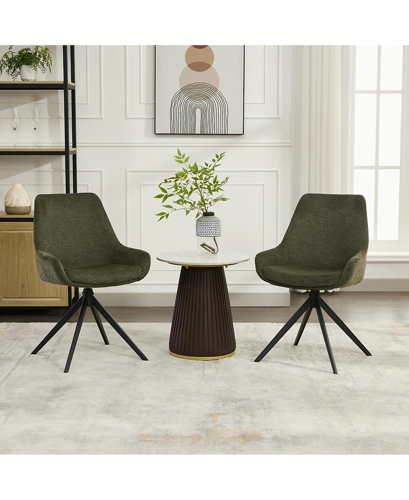 Dyhome Swivel Dining Chairs Set of 2, Mid Century Modern Room with Metal Frame, Linen Upholstered Back Side Chair