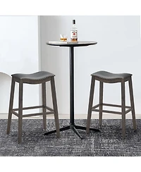 Gymax Set of 2 Saddle Bar Stools Bar Height Kitchen Chairs w/ Rubber Wood Legs