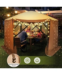 Costway 11.5 X 11.5 Ft Pop-up Gazebo Tent with Mesh Netting Walls 2 Removable Privacy Wind Cloths