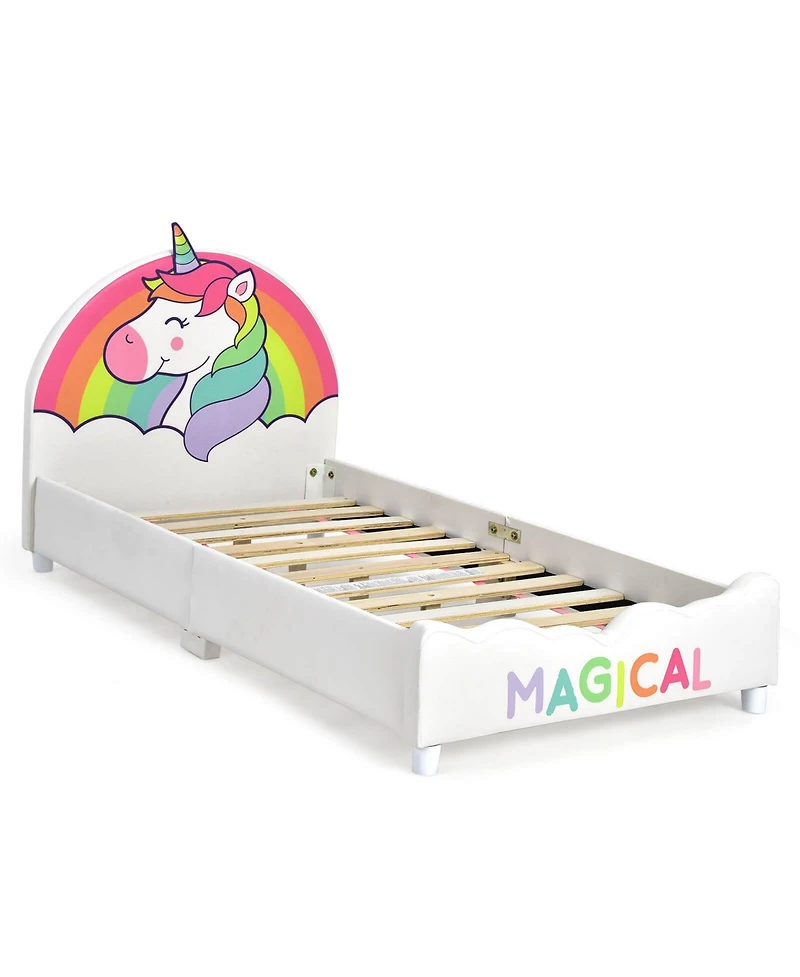Children's Twin Size Upholstered Platform Bed – Single Bed Frame