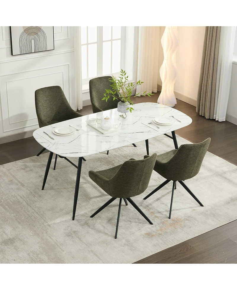 Dyhome Swivel Dining Chairs Set of 4, Mid Century Modern Room with Metal Frame, Linen Upholstered Back Side Chair