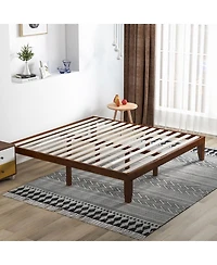 14-Inch King Size Rubber Wood Platform Bed Frame with Wooden Slat Support