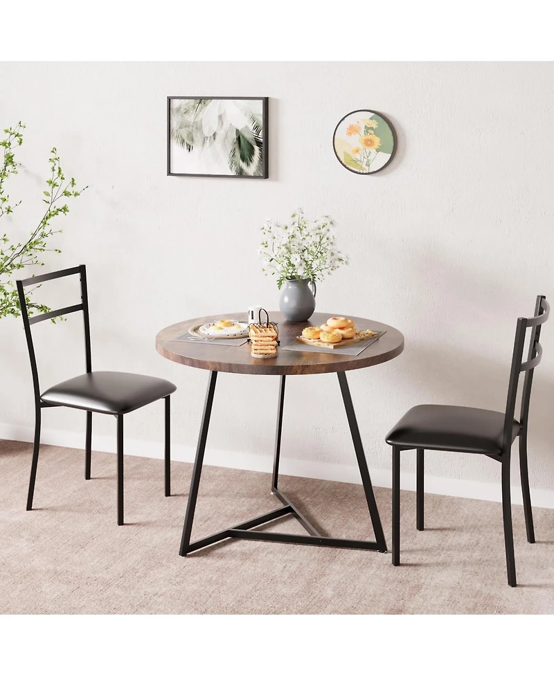 gaomon Dining Table Set for 2, Round Kitchen Table and Upholstered Chairs for 2, 3 Piece Dining Room Table Set, Kitchen Table Set for Small Space, Apa