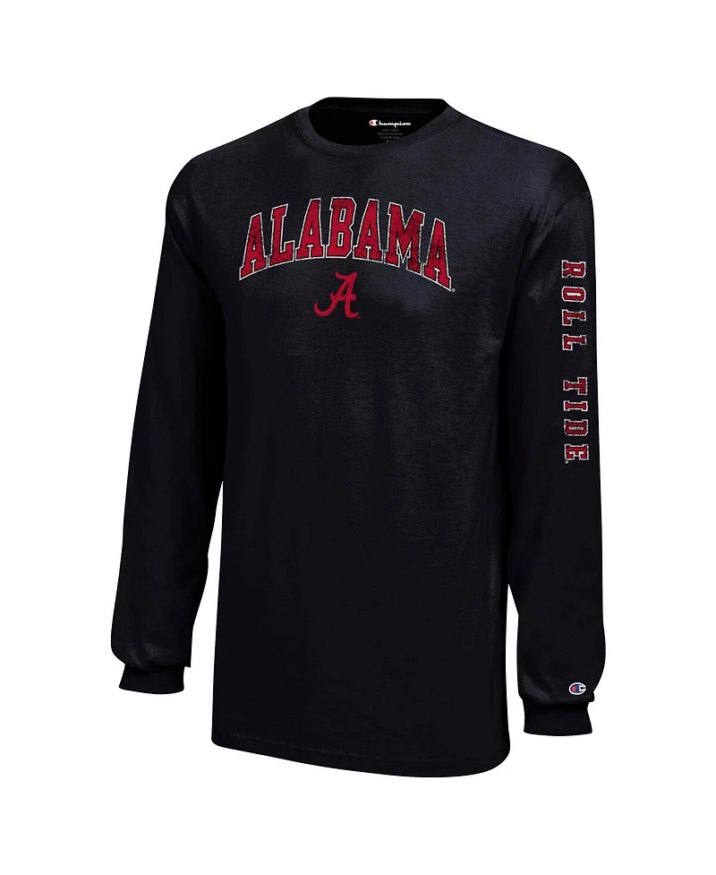 Champion Big Boys and Girls Black Alabama Crimson Tide Distressed Arch Over Logo Long Sleeve T-Shirt