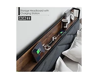 gaomon King Size Bed Frame,Upholstered Headborad with Storage and Charing Station, Tufted Design, Steel Slats Support, No Box Spring Needed, Easy Asse