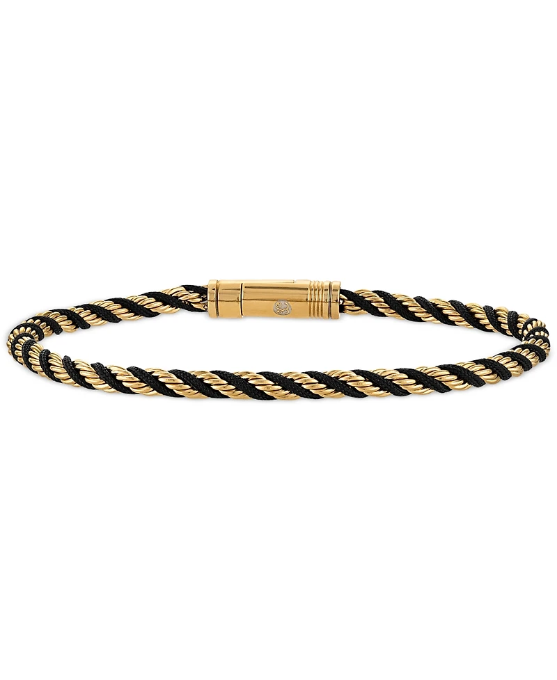 Esquire Men's Jewelry Black Cord Intertwined Rope Link Bracelet in Gold-Tone Ion-Plated Stainless Steel, Exclusively at Macy's