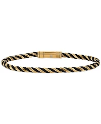 Esquire Men's Jewelry Black Cord Intertwined Rope Link Bracelet in Gold-Tone Ion-Plated Stainless Steel, Exclusively at Macy's