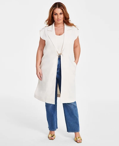 Nina Parker Plus Size Clasp-Front Duster Vest