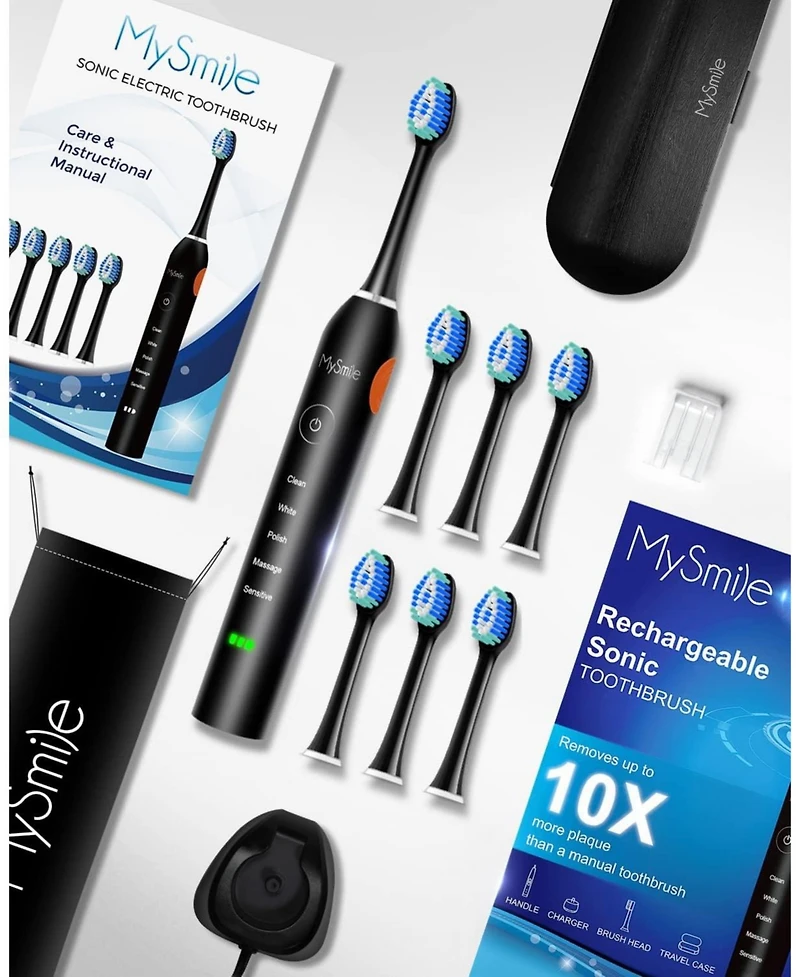 MySmile Electric Toothbrush for Adults, Rechargeable Sonic Electronic with 6 Brush Heads and Travel Case, 2 Mins 5 Modes Smart Timer, 48000