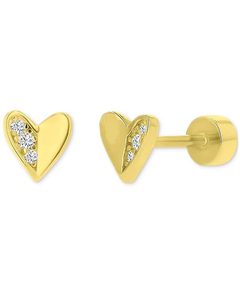 Cubic Zirconia Heart Stud Earrings (1/20 ct. t.w.) in 14k Gold-Plated Sterling Silver