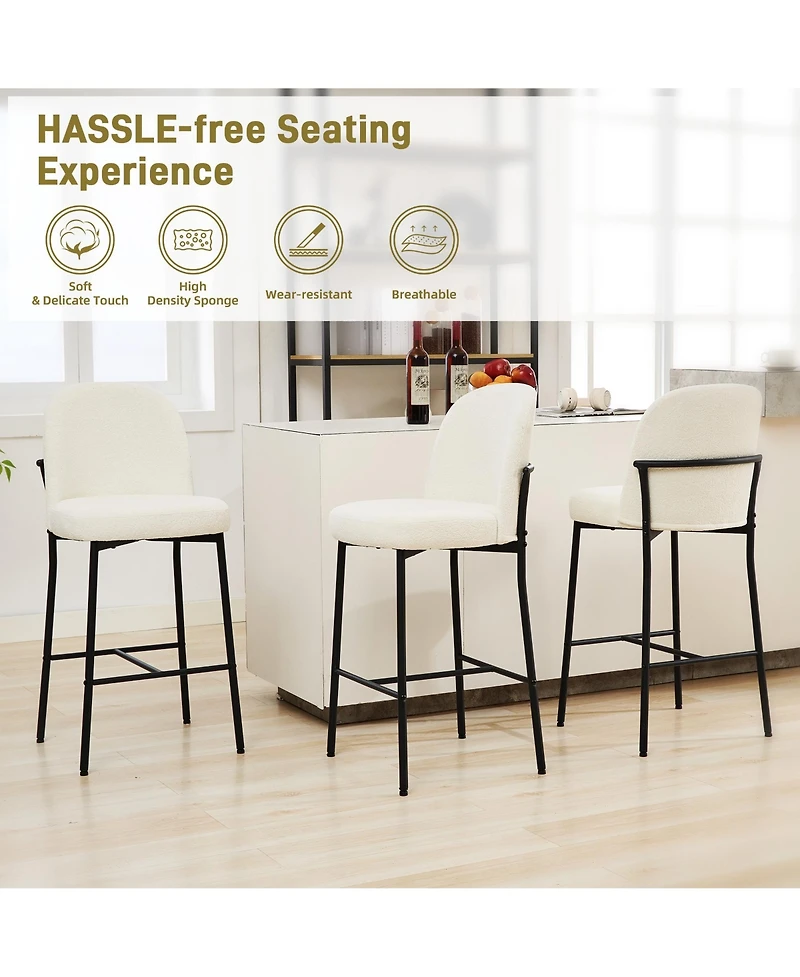 Dyhome Bar Stools Set of 4, 28 Inches Modern Counter Height Bar Stools with High Back Metal Legs, Upholstered Tall Barstools for Kitchen Island, Cafe,