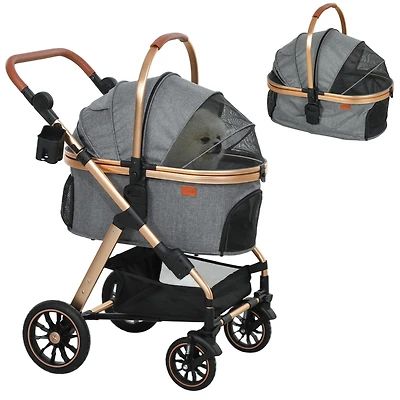 PawHut 3 in 1 Dog Stroller with Detachable Cabin, Adjustable Canopy,