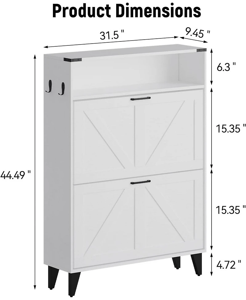 gaomon Shoe Cabinet with 2 Flip Drawers Hidden Wood Shoe Cabinet Freestanding Shoe Storage Cabinet Farmhouse Shoe Cabinet Storage Slim Shoe Cabinet fo