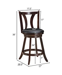 Gymax Set of 2 Swivel Bar stool 24'' Counter Height Leather Padded Dining Kitchen Chair
