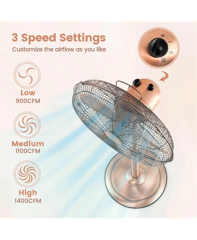 16" Standing Pedestal Fan with 3 Speed Settings Carrying Handle Aluminum Blades
