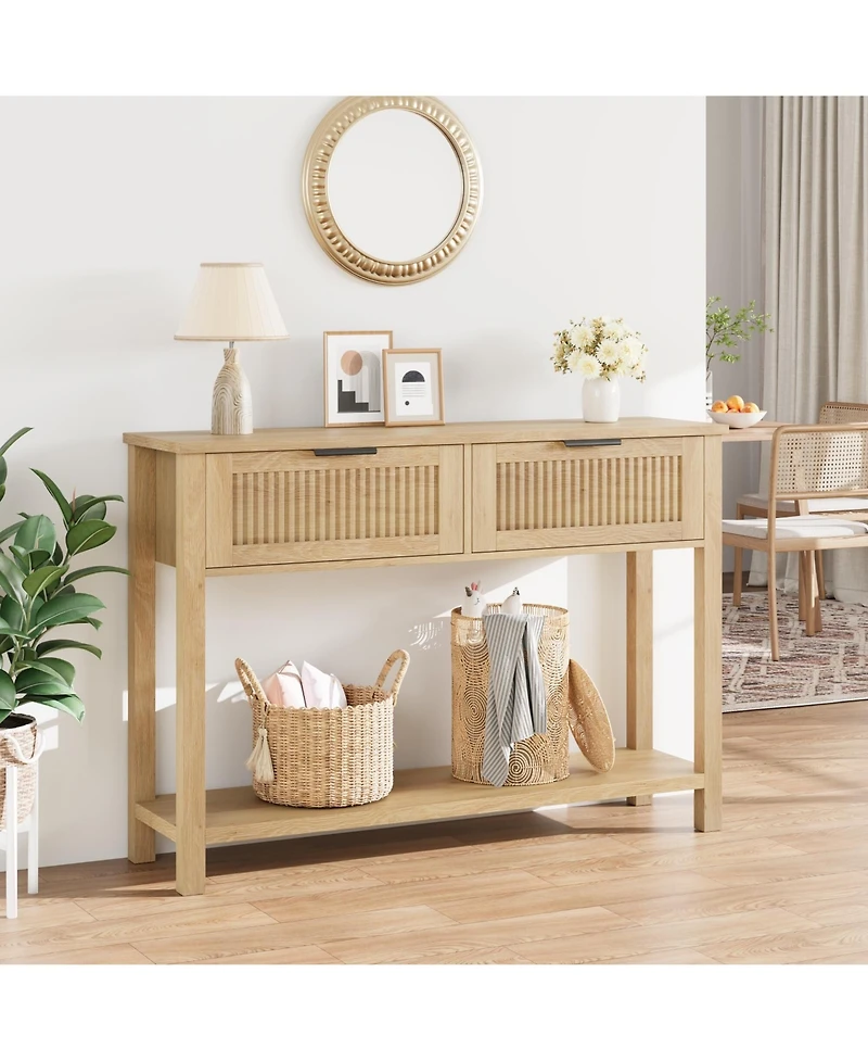 gaomon Farmhouse Entryway Table,43 Inch Wood Console Table with 2 Drawers,2 Tier Sofa Table with Storage for Living Room, Foyer Tables for Entryway