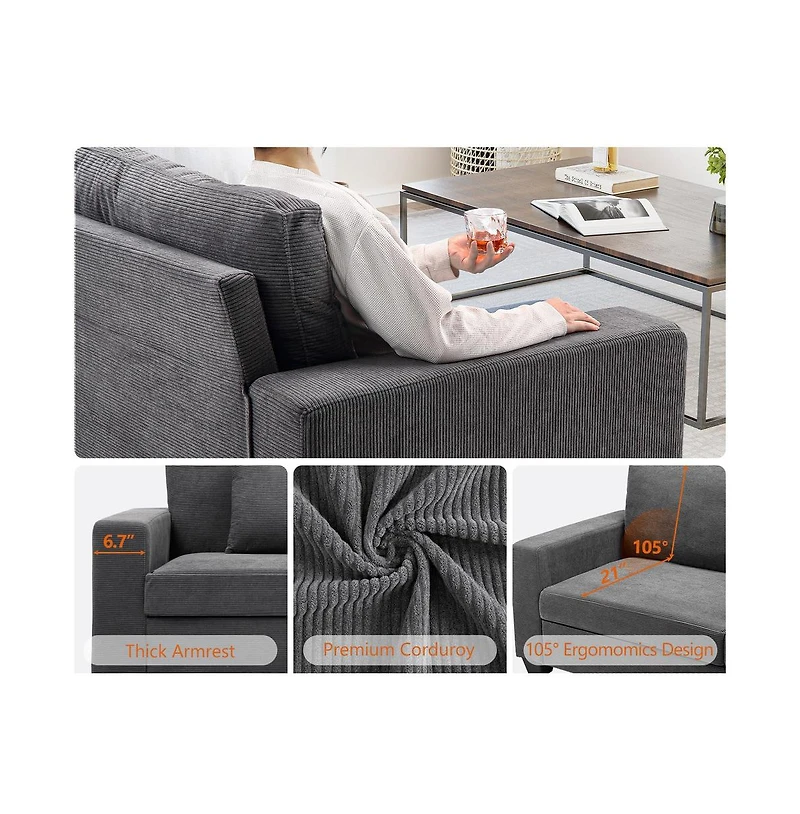 Comfy Couch for Living Room, 83-inch Corduroy Sofa with Removable Cover, 3 Seater Modern Deep Seats Bedroom Apartment Home Office,