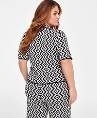 Nina Parker Plus Size Geo-Print Notch-Collar Jacquard Top