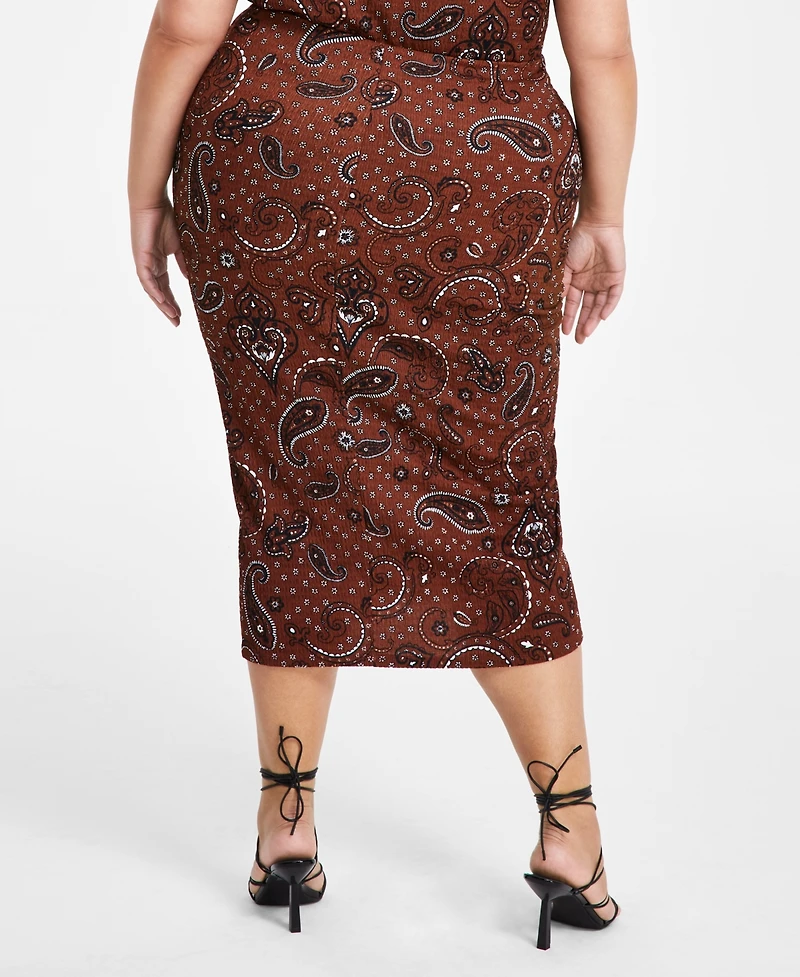 Nina Parker Plus Textured Paisley-Print Drawstring-Ruched Skirt