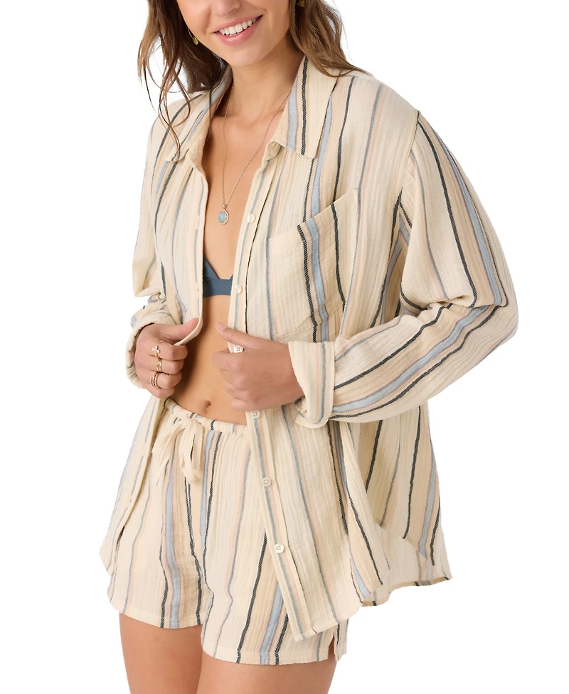 O'Neill Juniors' Leni Striped Relaxed Shirt