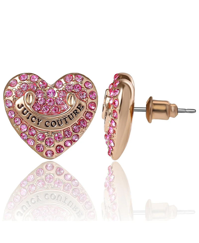 Juicy Couture Heart Crystal Stud Earrings - Gold-Tone with Crystals