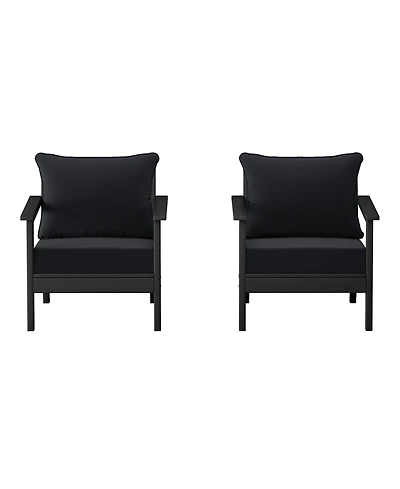 WestinTrends Outdoor Modern Hdpe Patio Black Club Chairs with Deep Seat Cushions (Set of 2