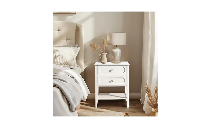 Slickblue Nightstand End Side Table with 2 Drawers for Convenient Storage and Modern Design