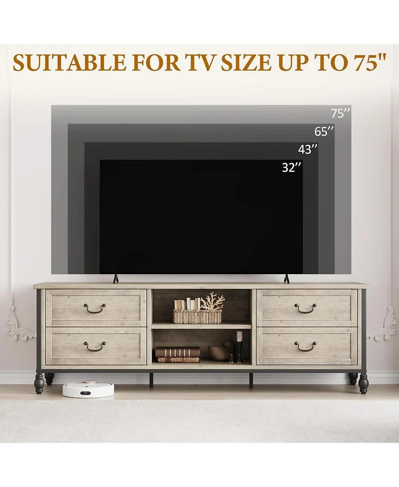gaomon 75 Inch Mid-Century Modern Tv Stand with Storage