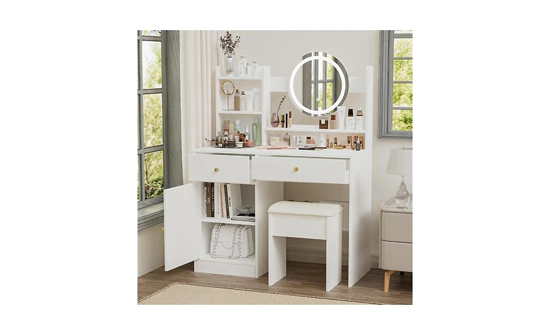 Slickblue Fashion Vanity Desk with Mirror and Lights for Stylish Bedroom and Makeup Station
