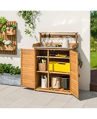 Outdoor Potting Bench with Galvanized Metal Countertop 3 Hanging Hooks