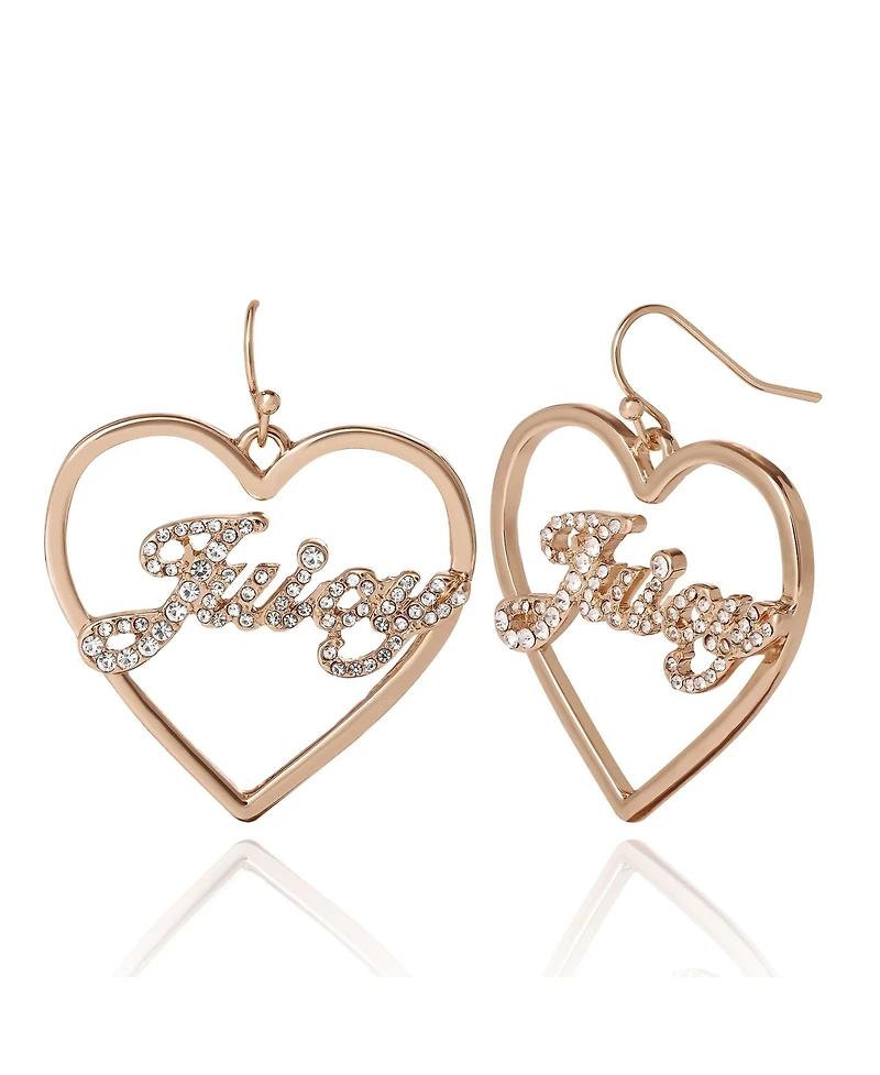 Juicy Couture Crystal Heart Drop Script Logo Earrings