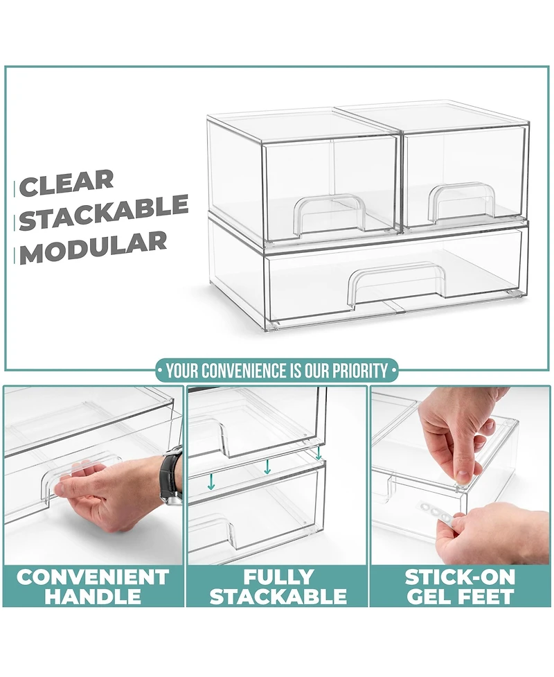 Sorbus 3 Piece Clear Acrylic Drawer Organizers - Makeup Case Pull-Out Drawers (4.4 Tall and 12.1 Wide)