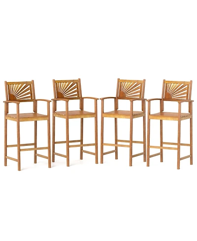 Gymax Set of 4 Outdoor Acacia Wood Bar Stools Bar Height Patio Chairs w/ Backrests