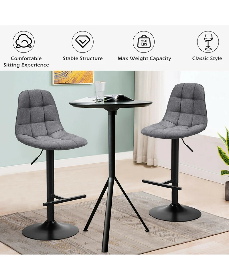 Gymax Set of 2 Adjustable Bar Stools Swivel Counter Height Linen Chairs with Back