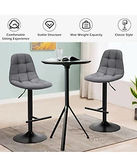 Gymax Set of 2 Adjustable Bar Stools Swivel Counter Height Linen Chairs with Back