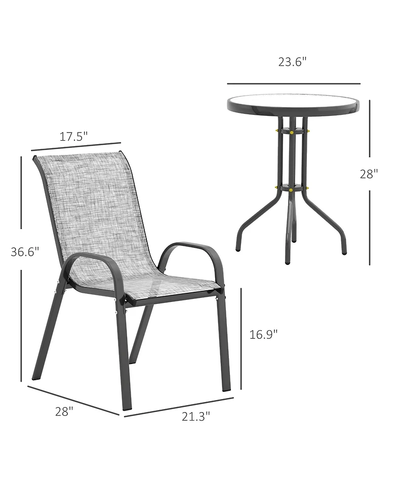 Outsunny Outdoor Bistro Set Small Patio Set w/ Stackable Chairs,
